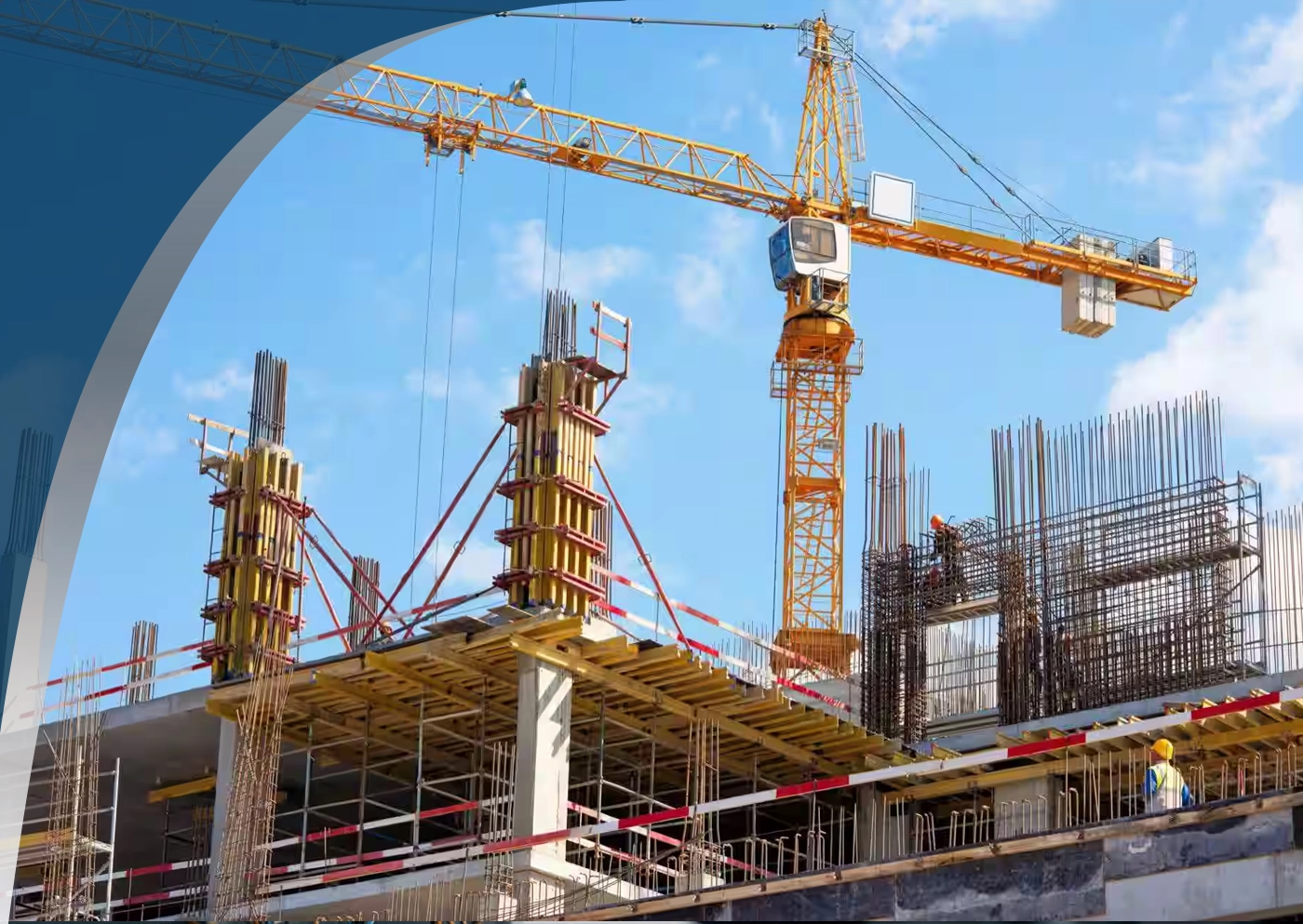 Workers building a concrete civil structure on a construction site