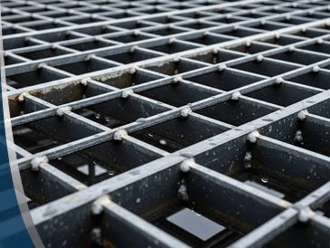 Close-up of a steel grating / checker plate surface