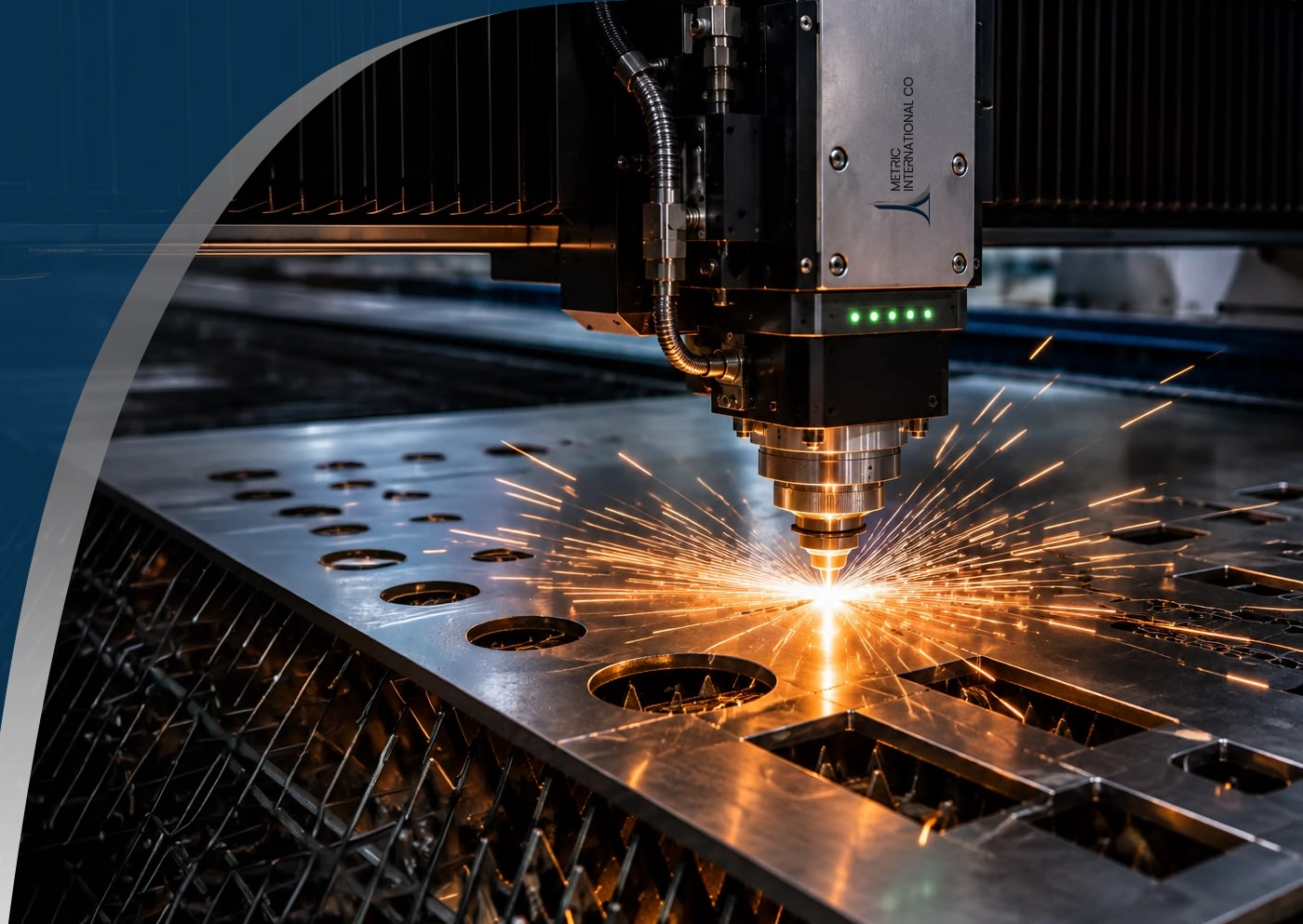 Plasma cutting machine cutting a steel plate with sparks